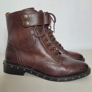 Vince Camuto Talorini Brown Leather Lace-Up Studded Combat Booties - Size 9